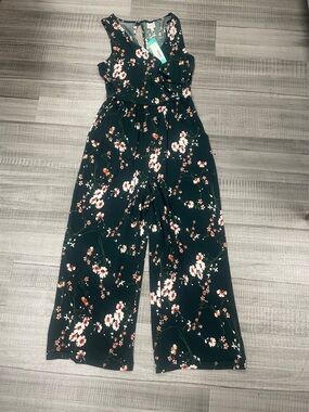Kaileigh Dark Green Floral Sleeveless Wide-Leg Jumpsuit